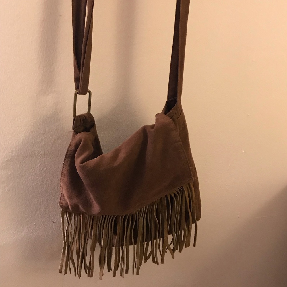 Fringed, faux-suede crossbody bag